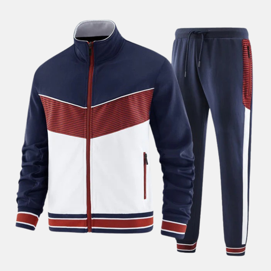 Herrset Tvådelat – Slim Fit – Hög Krage – Hel Dragkedja – Joggingbyxa med Dragsko