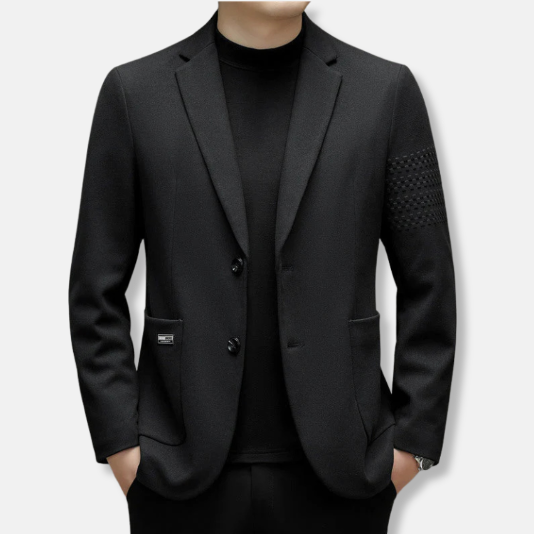 Herrkavaj – Slim Fit – Ullblandning – Enkelknäppt – Patchfickor – Broderad ärm