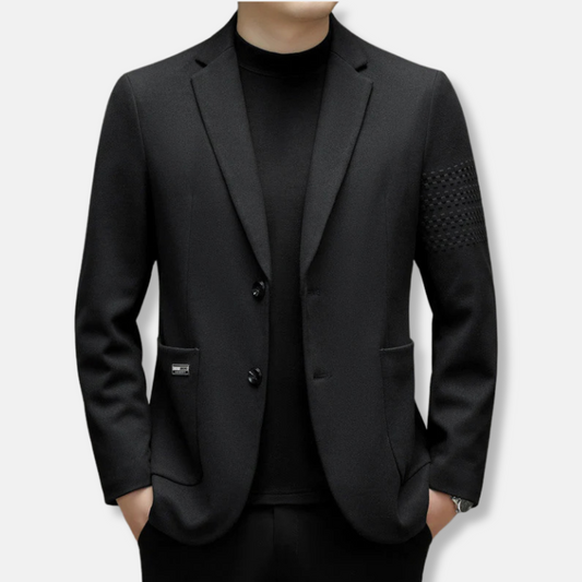 Herrkavaj – Slim Fit – Ullblandning – Enkelknäppt – Patchfickor – Broderad ärm