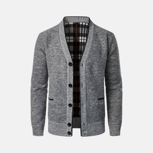 Herrkofta – Slim Fit – Stickad Ullblandning – V-ringning – Knäppning – Fickor