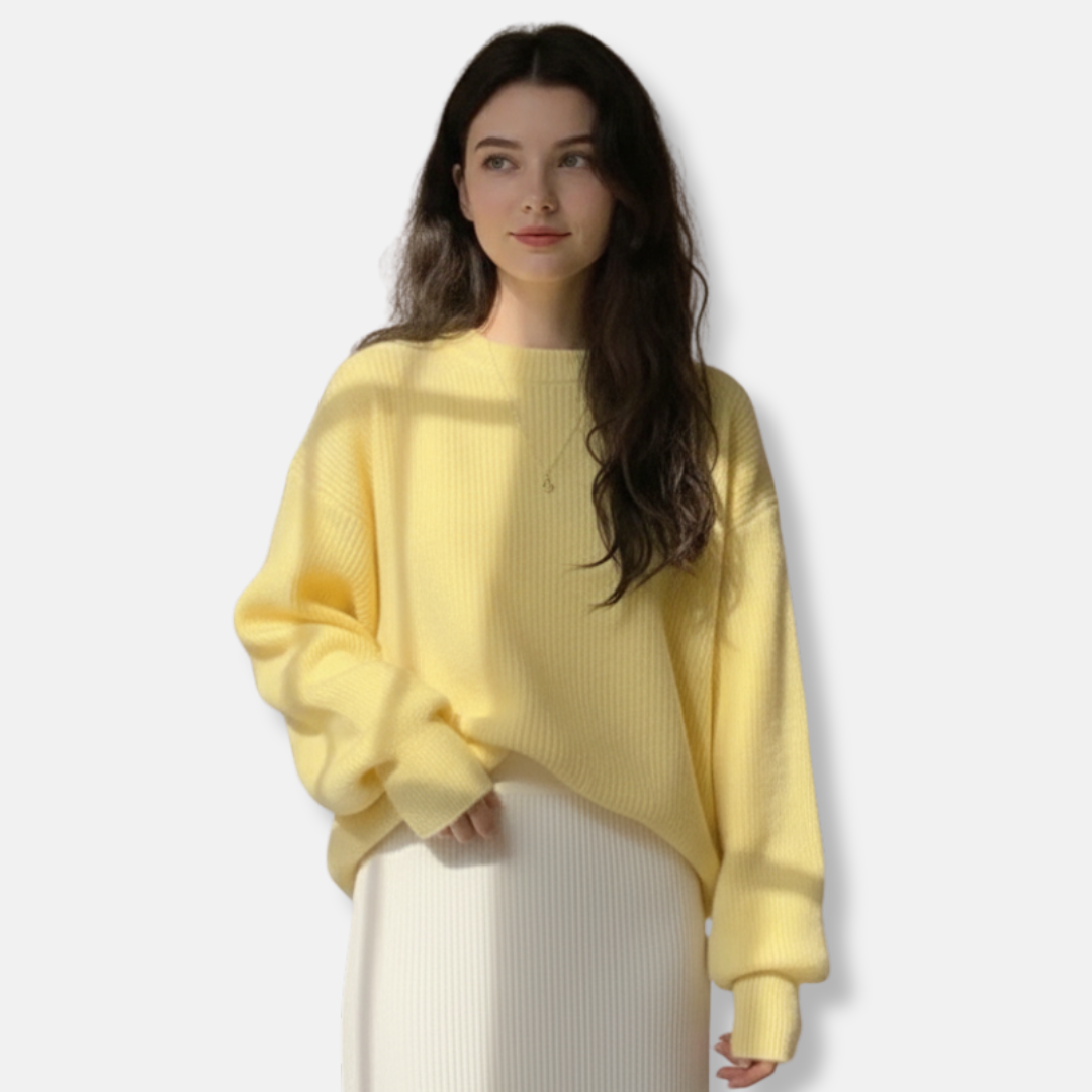 Damtröja – Oversize Passform – Mjuk Stickad – Ribbad Kant – Avslappnad Stil