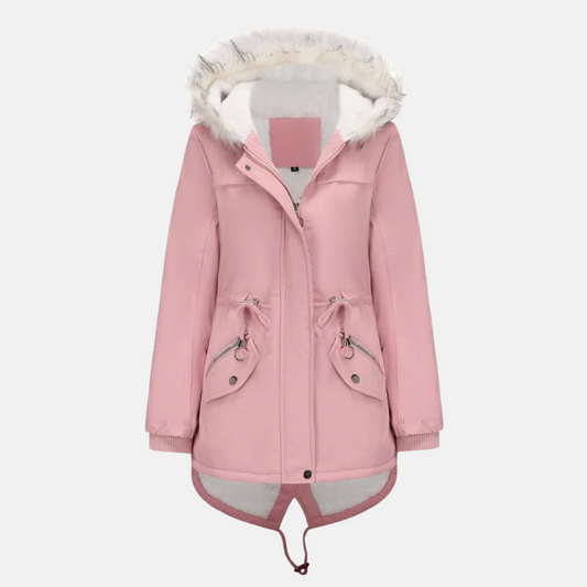 Damjacka i Mellankängd – Vadderad – Justerbar Midja – Huva med Fuskpäls