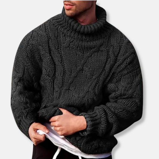 Herrtröja – Oversize Passform – Grov Cable Knit – Polokrage – Lång Ärmar