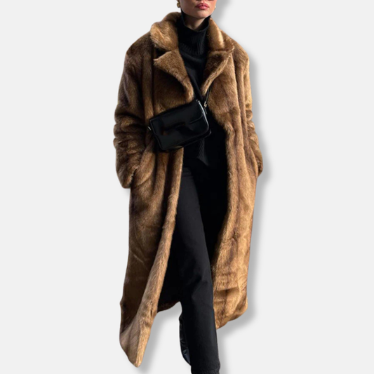 Dam lång kappa – Oversized passform – Mjuk fuskpäls – Vida slag – Hellång – Fickor