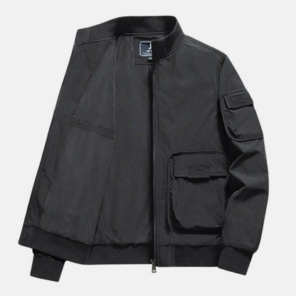 Herr Bomberjacka – Avslappnad Passform – Ribbad Krage och Muddar – Flera Fickor