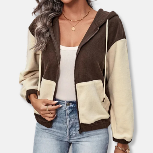 Dam Hoodie – Fleecefodrad – Avslappnad Passform – Dragkedja – Randig Design