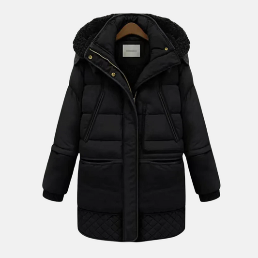 Damjacka – Oversize Passform – Quiltad Design – Pluffsig Huva – Ribbad Mudd – Fickor