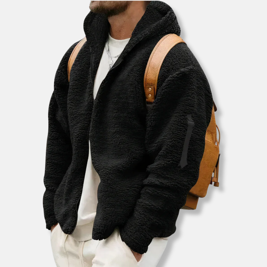 Herrhoodie – Avslappnad Passform – Texturfleece – Helt Dragkedja – Sidofickor – Huva