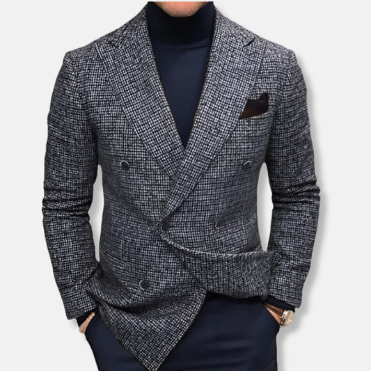 Herrkavaj – Skräddarsydd Passform – Dubbeknäppt – Texturerat Tyg – Klassisk Stil