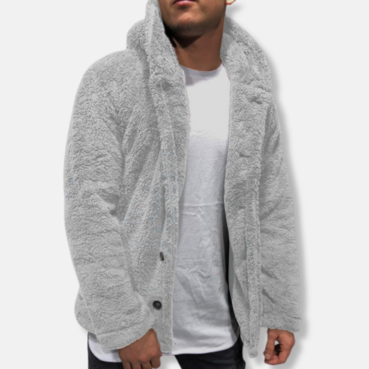 Herrjacka med huva – Fleece – Avslappnad passform – Knäppning fram