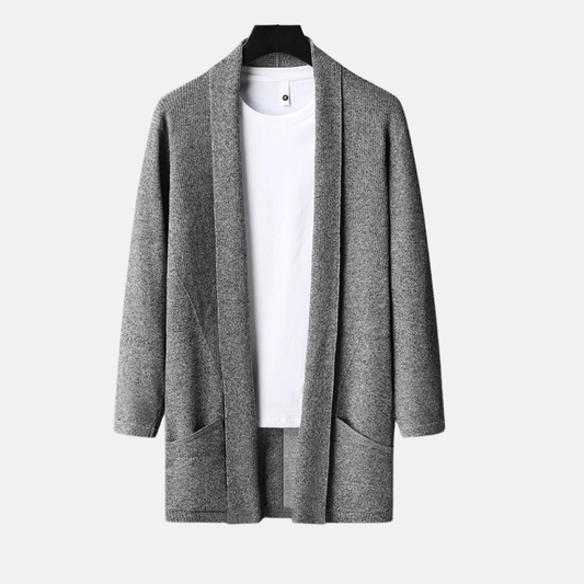 Herrkofta – Slim Fit – Stickad – Öppen Front – Lång Ärms – Med Fickor