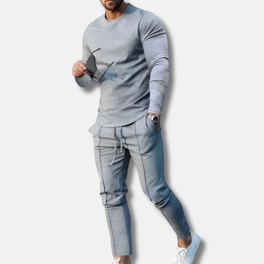 Herrset med Sweatshirt och Joggingbyxor – Slim Fit – Bomullsblandning – Crewneck – Dragsko i Midjan