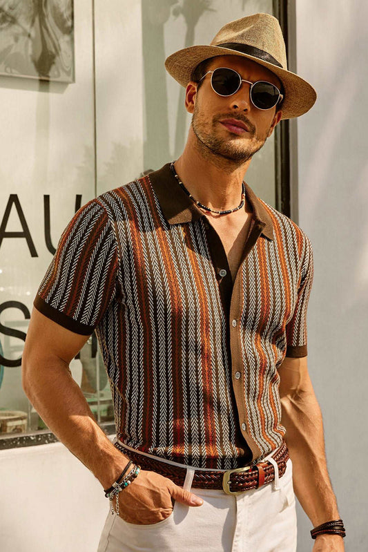 Herrpikétröja – Slim Fit – Retro Randig – Kort Ärm – Andningsbar Design