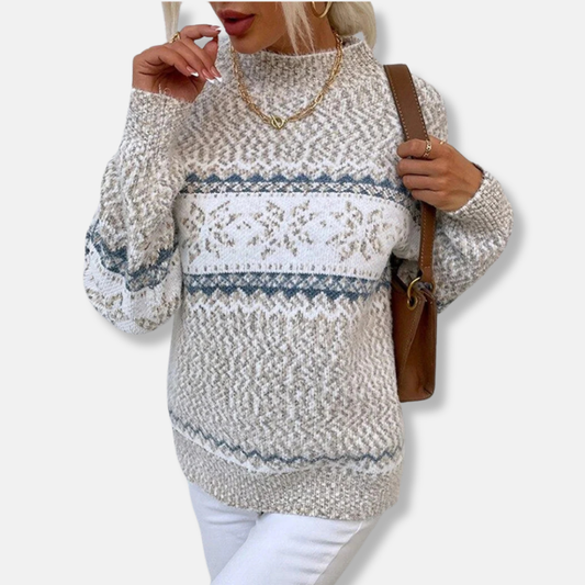 Damtröja – Oversized passform – Fair Isle-mönster – Stickad ull – Hög krage