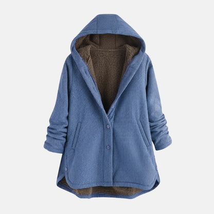 Damjacka – Oversize Passform – Fleecefodrad – Huva – Knäppning – Tunikalängd