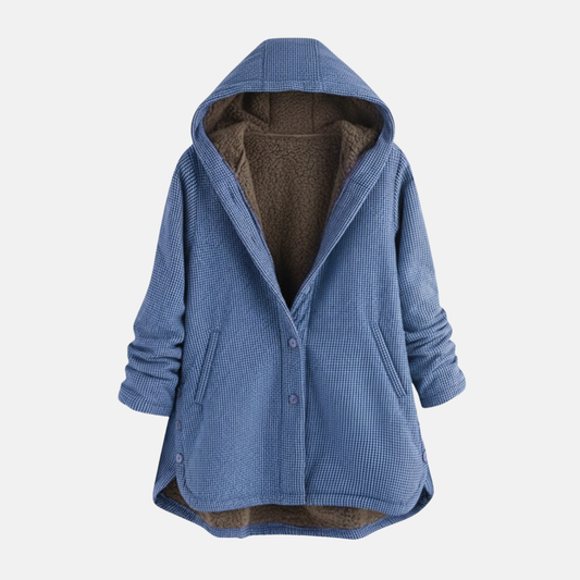 Damjacka – Oversize Passform – Fleecefodrad – Huva – Knäppning – Tunikalängd