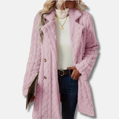 Damkappa – Mellanlång – Dubbelknäppt – Relaxed Passform – Mjuk Teddystruktur