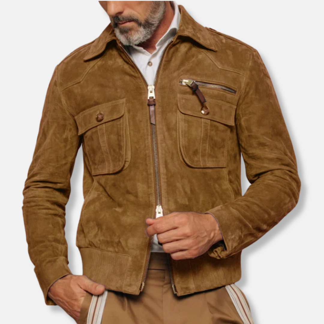 Herr Bomber Jacka – Smal Passform – Mockaliknande – Tvåvägsdragkedja – Epåletter