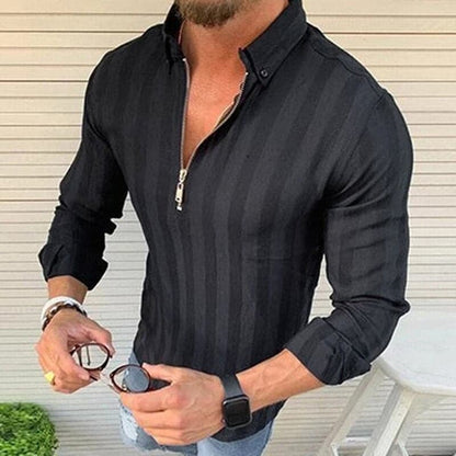 Herrskjorta - Slim Fit - Långärmad med Dragkedja - Stilren och Bekväm