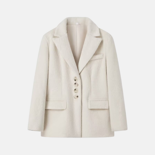 Dam Blazer – Oversized Passform – Mjuk Textur – Kavajslag – Klaffickor