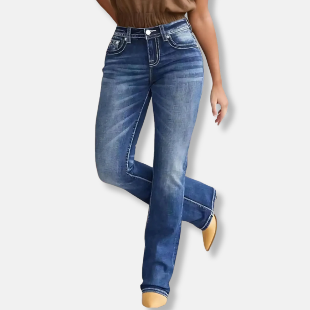 Damjeans – Slim Fit – Bootcut Flare – Kontrastsömmar – Femficksmodell