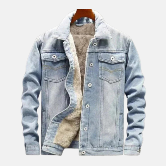 HerrJacka i Denim – Avslappnad Passform – Sherpafodrad – Knäppning – Bröstfickor