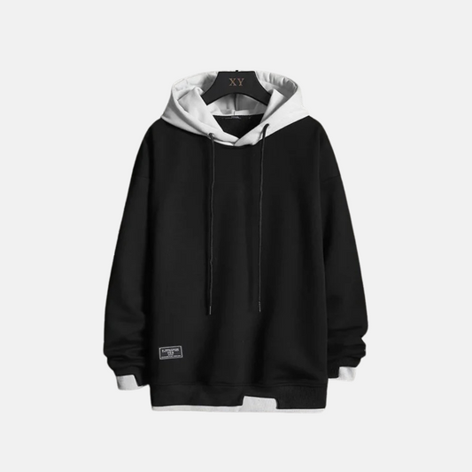 Herrhoodie – Avslappnad Passform – Bomullsblandning – Dragskohuva – Ribbade Muddar