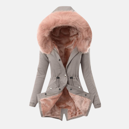 Damjacka – Slim Fit – Justerbar Midja – Mjukfodrad Huva – Medellång – Knappstängning