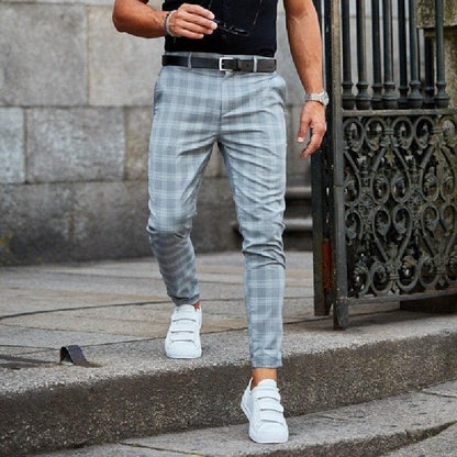 Herr Byxor - Slim Fit - Rutigt Mönster - Kort Ben - Stilrent och Bekvämt