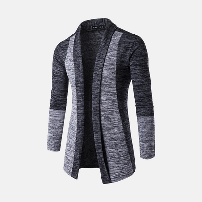 Herrkofta – Slim Fit – Lättstickad – Färgblockdesign – Öppen Front – Långärmad