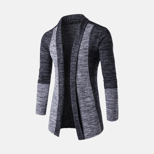 Herrkofta – Slim Fit – Lättstickad – Färgblockdesign – Öppen Front – Långärmad