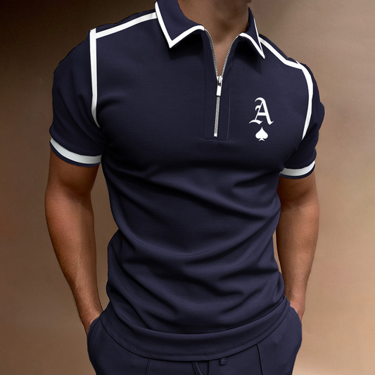 Herr Pikétröja – Slim Fit – Dragkedjekrage – Andningsbart Tyg – Sportiga Detaljer