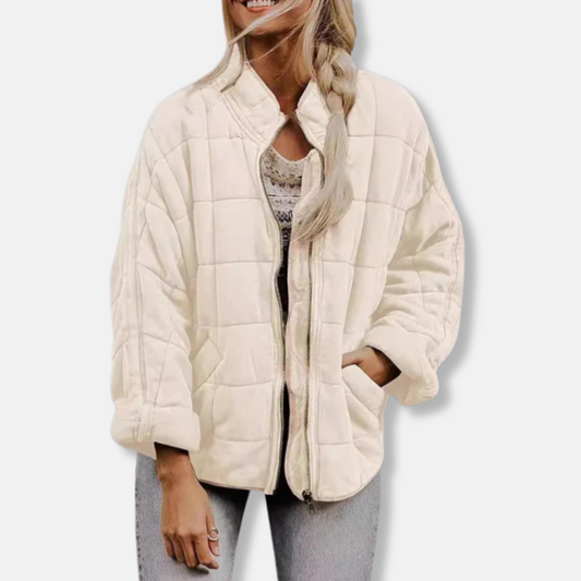 Dam Quilted Jacka – Oversized Passform – Ståkrage – Hellång Dragkedja – Lång Ärmar