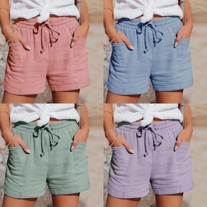 Dam Shorts - Luftig Bomull - Elastisk Midja med Dragsko - Bekväma med Fickor