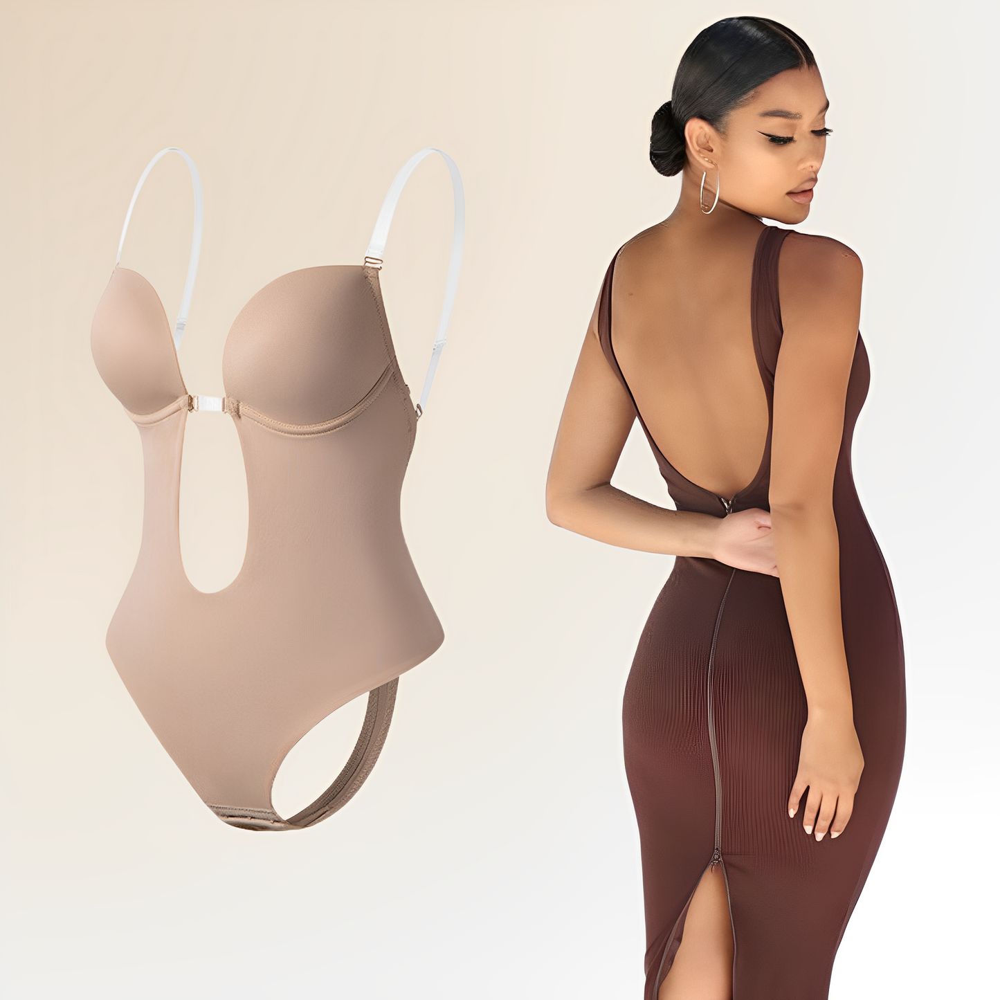 Dam Bodysuit – Slim Fit – Justerbara Band – Rygglös – Utskuren Front – Stretchig Passform