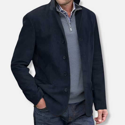 Herrjacka – Regular Fit – Lyxigt Tyg – Ståkrage – Knappar – Vintage Stil