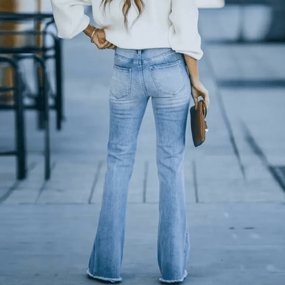 Dam Jeans – Hög Midja – Slim Fit – Utsvängda Ben – Stretch Denim – Boho Stil