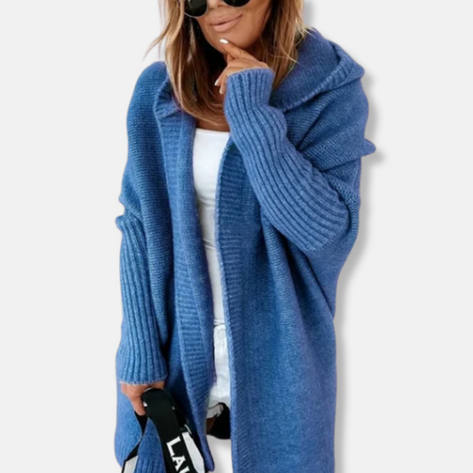 Dam Jacka – Oversize Passform – Stickad – Huva – Öppen Front – Ribbad Mudd