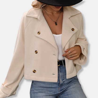 Damjacka – Croppad Oversized Passform – Mjuk Fleece – Dubbla Knäppningar