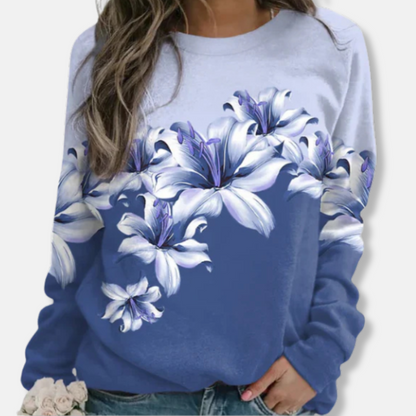 Damtröja – Avslappnad Passform – Blommigt Tryck – Lång Ärmar – Mjuk Bomull