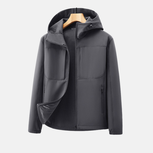 Herrjacka Softshell – Normal Passform – Fleecefodrad – Justerbar Huva – Dragkedjefickor