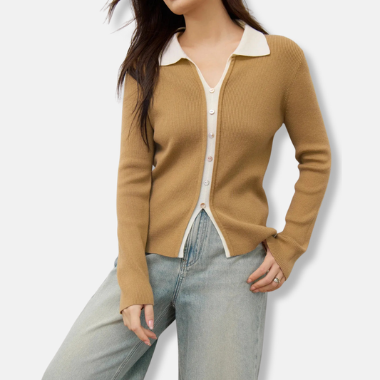 Damtröja – Långärmad Stickad – Ribbad Struktur – Slim till Normal Passform – Lager-på-lager Design