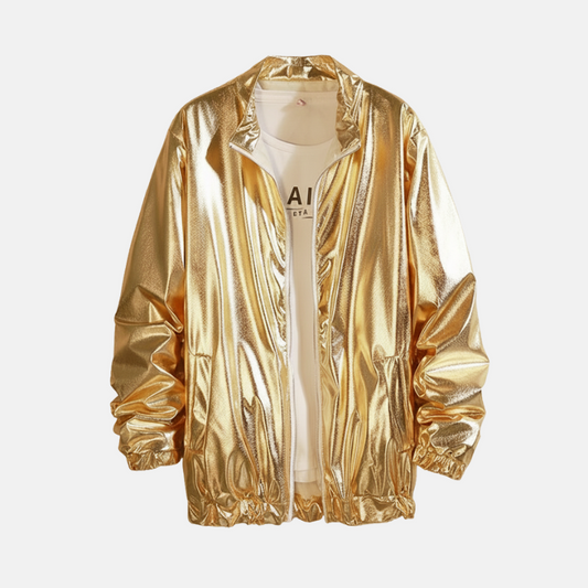 Herrjacka – Glansigt Tyg – Lös Passform – Dragkedja – Streetwear