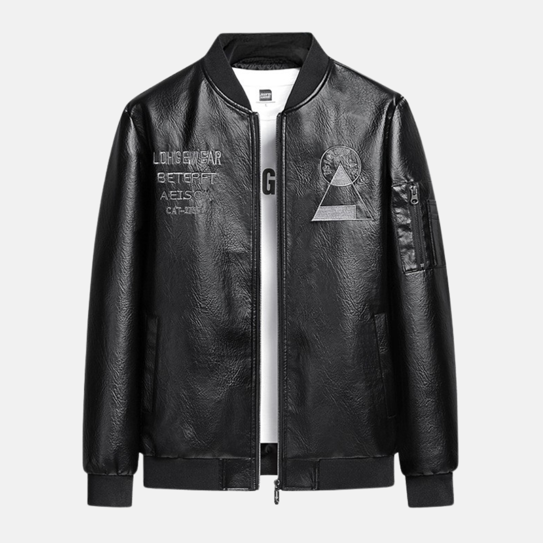 Herr Bomberjacka – Konstläder – Broderad Rygg – Ribbade Muddar och Fåll