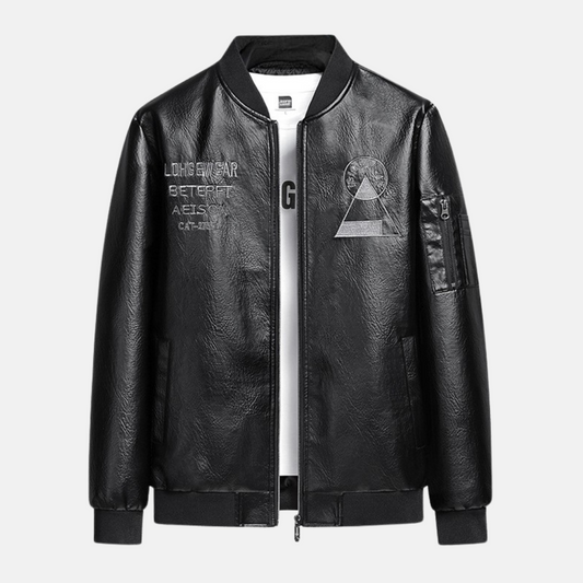 Herr Bomberjacka – Konstläder – Broderad Rygg – Ribbade Muddar och Fåll