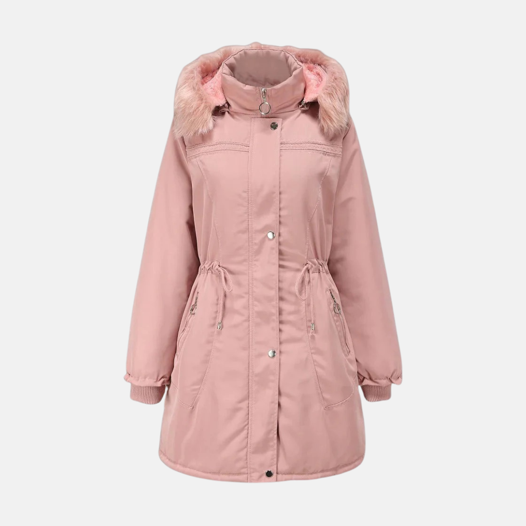 Damparkas – Vattenavvisande Tyg – Justerbar Midja – Avtagbar Fuskpälsluva – Ribbade Muddar