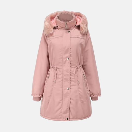 Damparkas – Vattenavvisande Tyg – Justerbar Midja – Avtagbar Fuskpälsluva – Ribbade Muddar