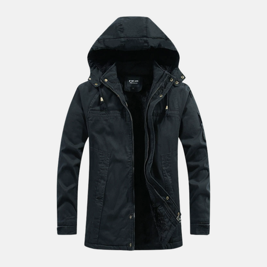 Herrjacka – Slim Fit – Mellanlång – Varm Fleecefodrad – Huva och Fickor