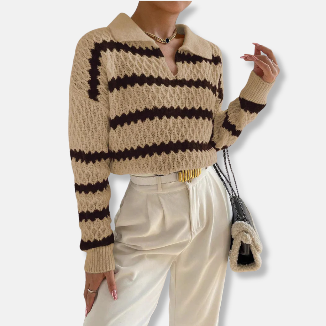 Damtröja – Avslappnad Passform – Pikékrage – Andningsbar Mjukstickad Design