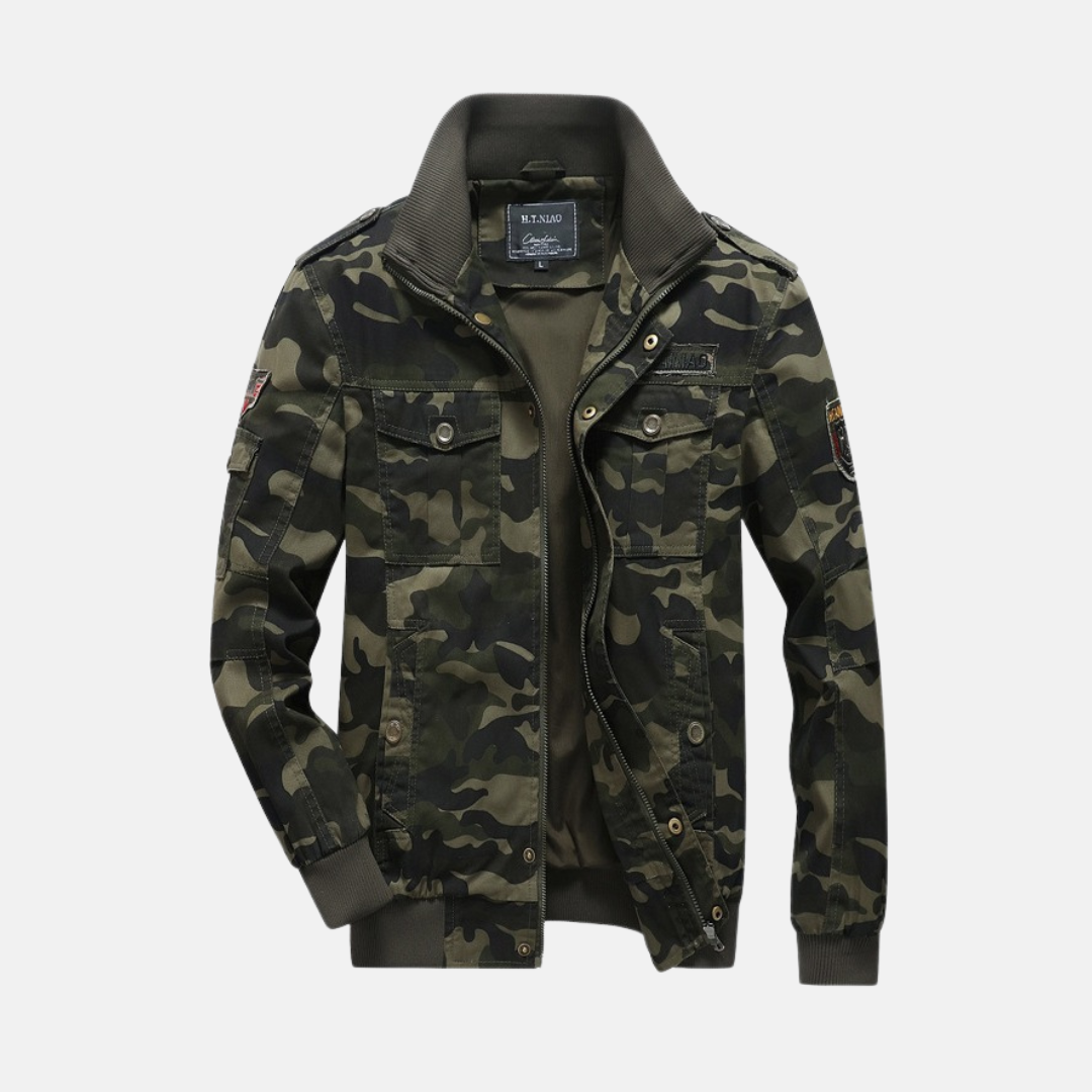 Herr Bomberjacka – Standard Passform – Camouflage – Ribbade Muddar – Knappfickor